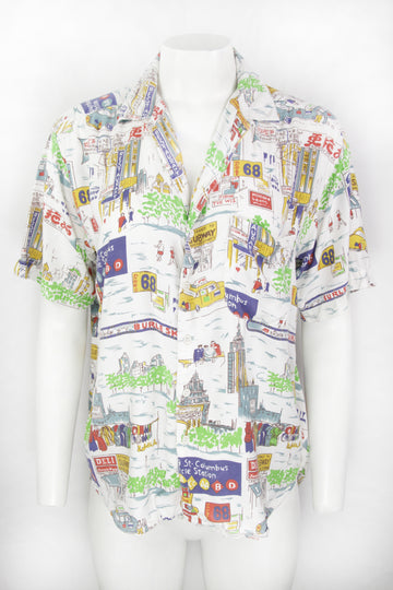 Vintage 50s Style Loop Collar Rayon Shirt - M