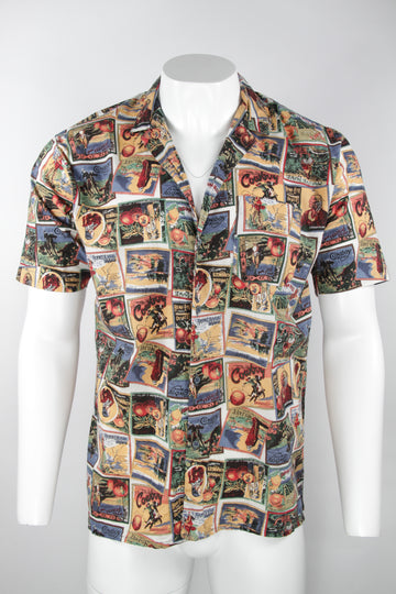 Vintage 90s Short Sleeve shirt - Cowboy Print - L