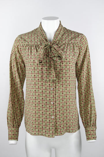 Vintage 70s/80s Celine silk pussy bow blouse - Brown - M