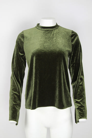 Green velvet high neck top with flared sleeves - L