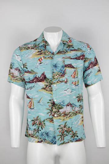 90s blue Hawaiian print shirt - Made in Hawaii - L/XL