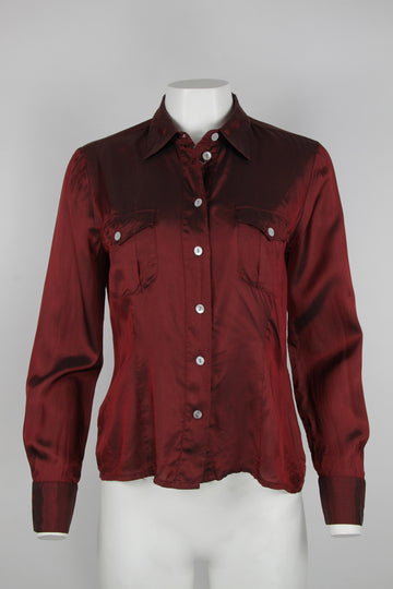 90s Burgundy Black two tone blouse - S