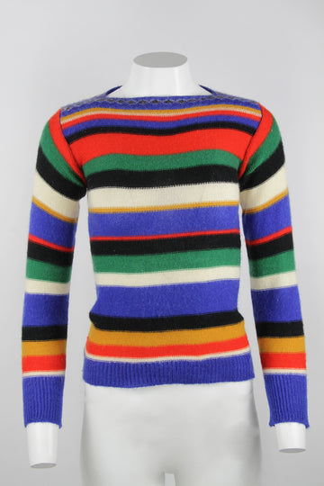 Ladies 70s stripe boat neck jumper - Navy - S